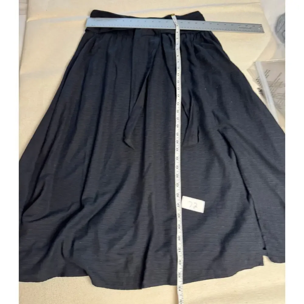 Fat face Sascha Black Midi Skirt With Linen size US 8R Fabric Tie Elastic Waist